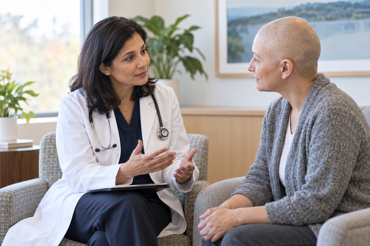 Oncologist speaking with a patient about a care plan
