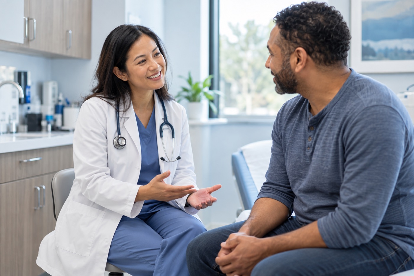 Primary care doctor talking with an adult patient